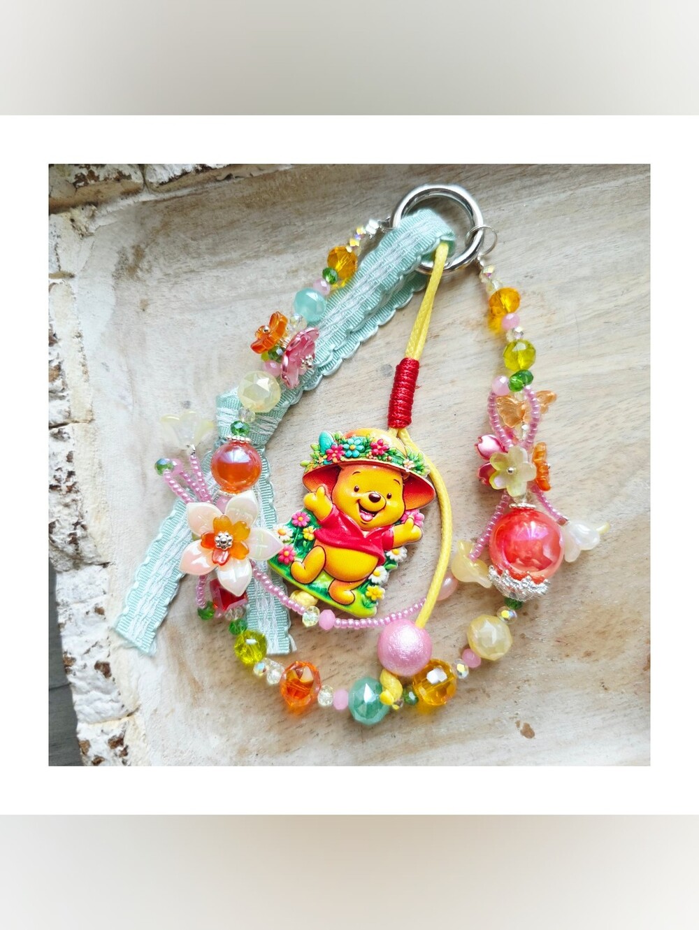 Winnie the Pooh Floral Charm Keychain - Multicolor